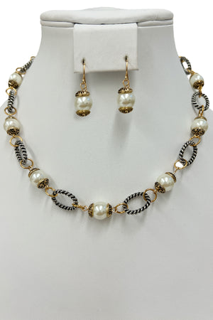 Cable Link Pearl Collar Necklace set