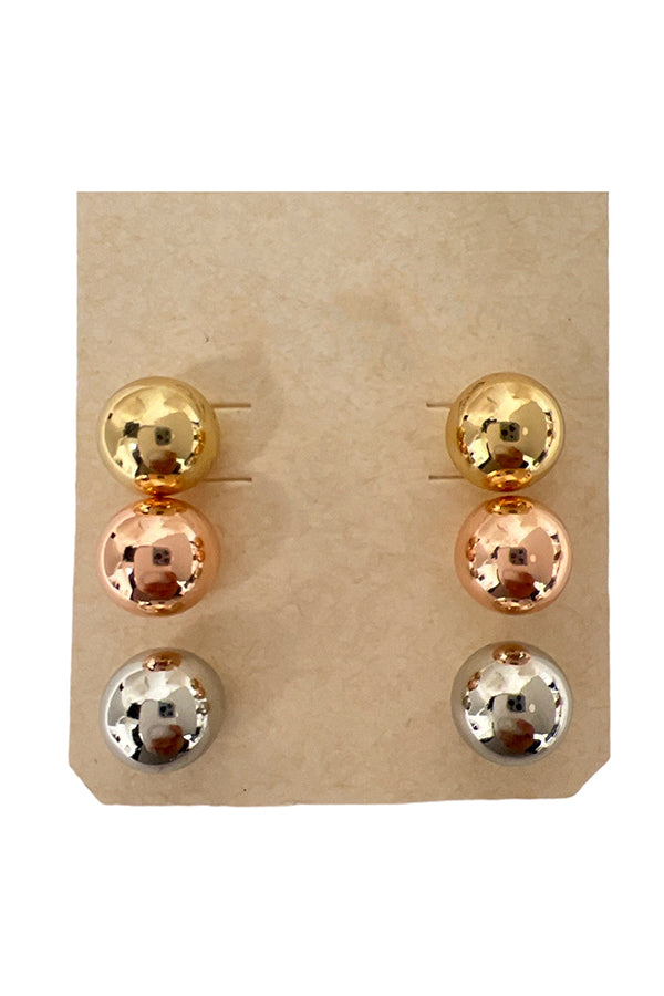 Tri Tone Ball Post Earring Set