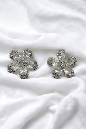 Cubic Zirconia Floral Post Earring