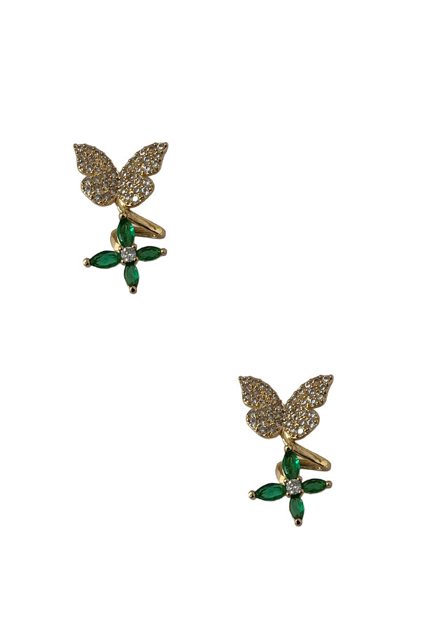 Floral Butterfly Cubic Zirconia Post Earring