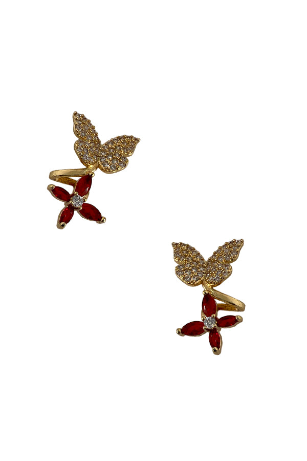 Floral Butterfly Cubic Zirconia Post Earring