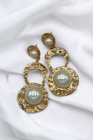 Hammered Metal Link Pearl Accnet Drop Earring