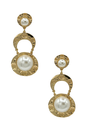 Hammered Metal Link Pearl Accnet Drop Earring