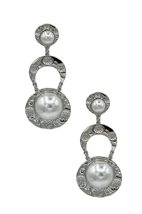 Hammered Metal Link Pearl Accnet Drop Earring