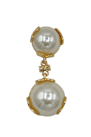 Double Pearl Framed Dangle Earring