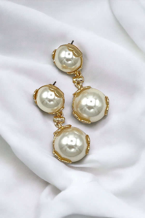 Double Pearl Framed Dangle Earring