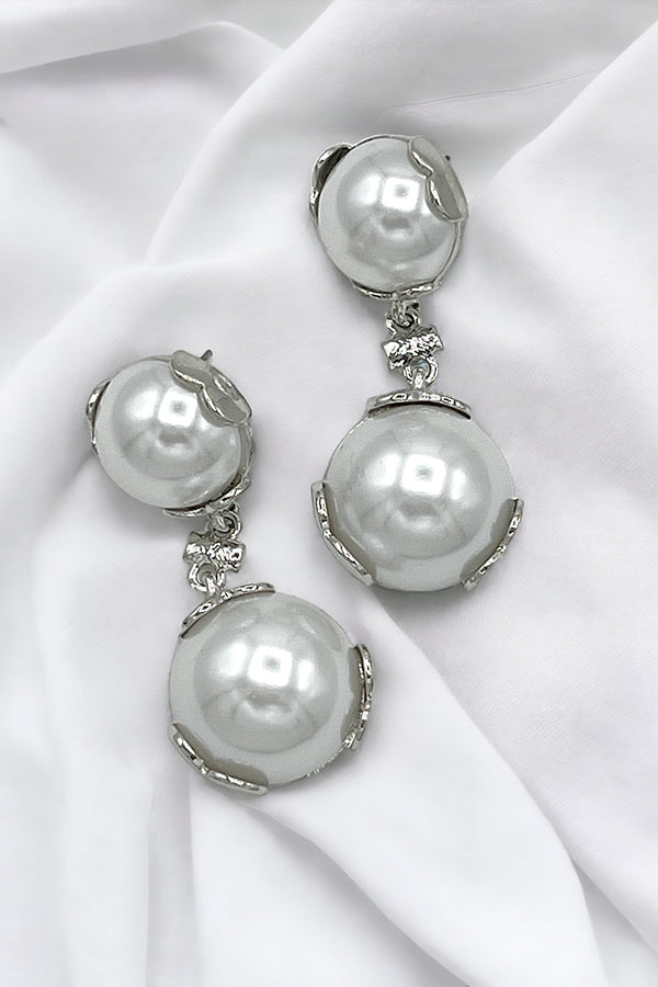 Double Pearl Framed Dangle Earring