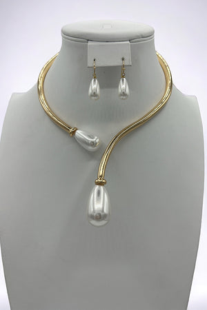 Teardrop Pearl Tip Collar Necklace Set