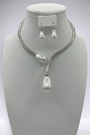 Teardrop Pearl Tip Collar Necklace Set