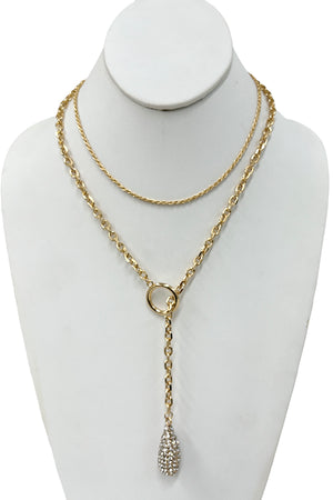 Chain Link Rhinestone Pendant Lariat Necklace