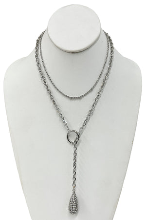 Chain Link Rhinestone Pendant Lariat Necklace