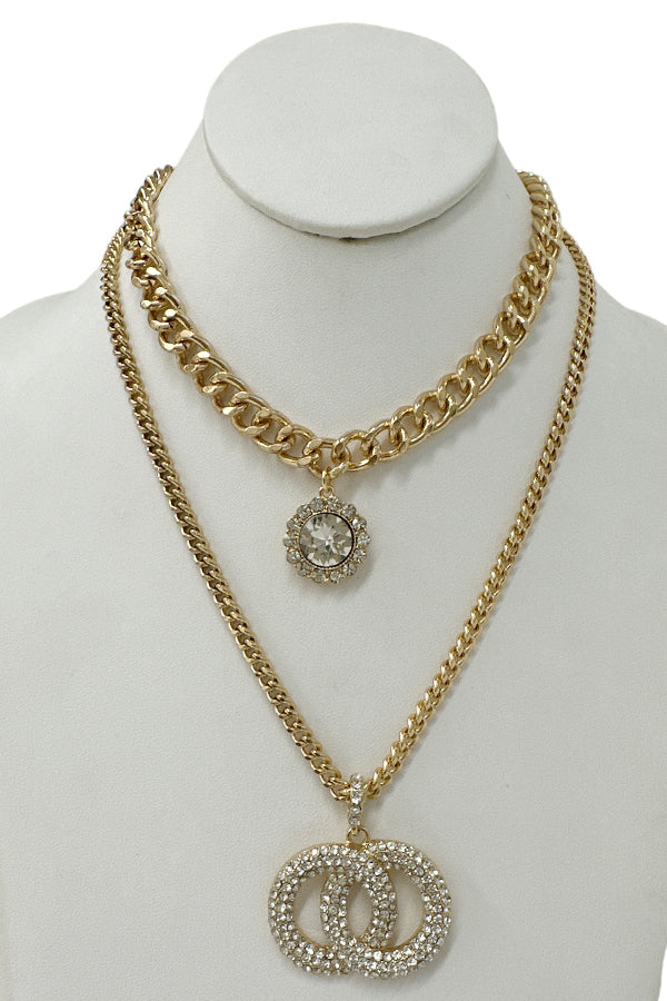 Layered Chain Infinity Pendant Necklace