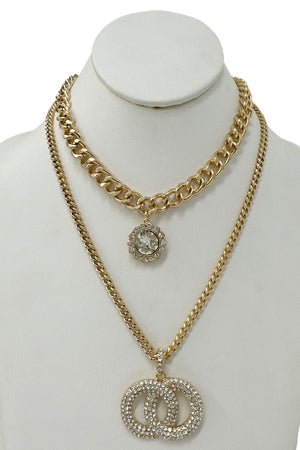 Layered Chain Infinity Pendant Necklace