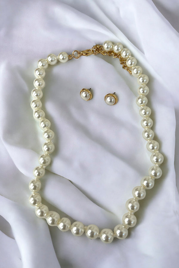 Ball Bead Pearl Necklace Set