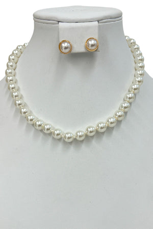 Ball Bead Pearl Necklace Set