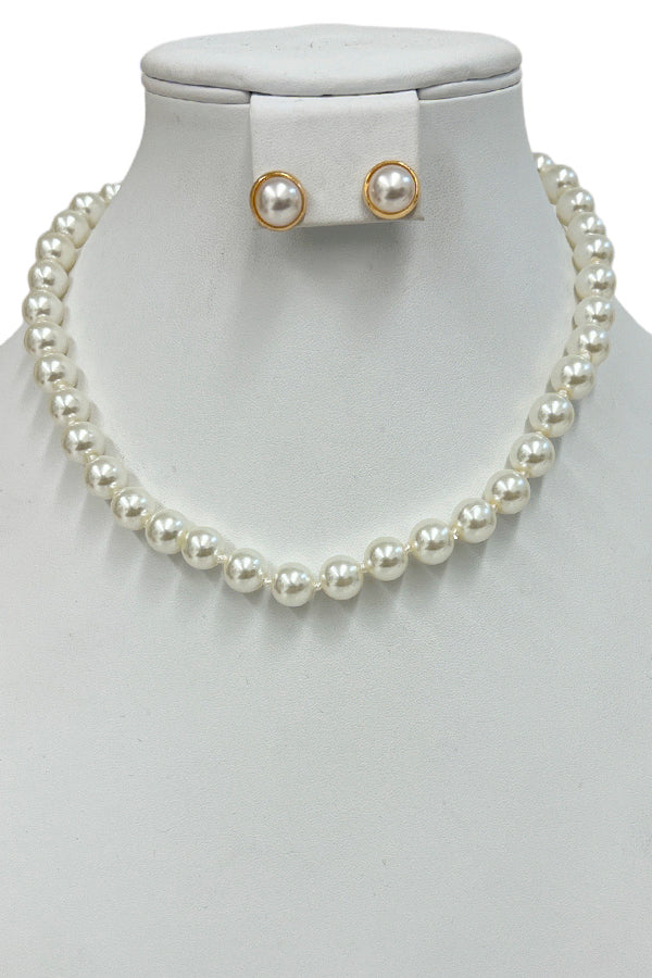 Ball Bead Pearl Necklace Set