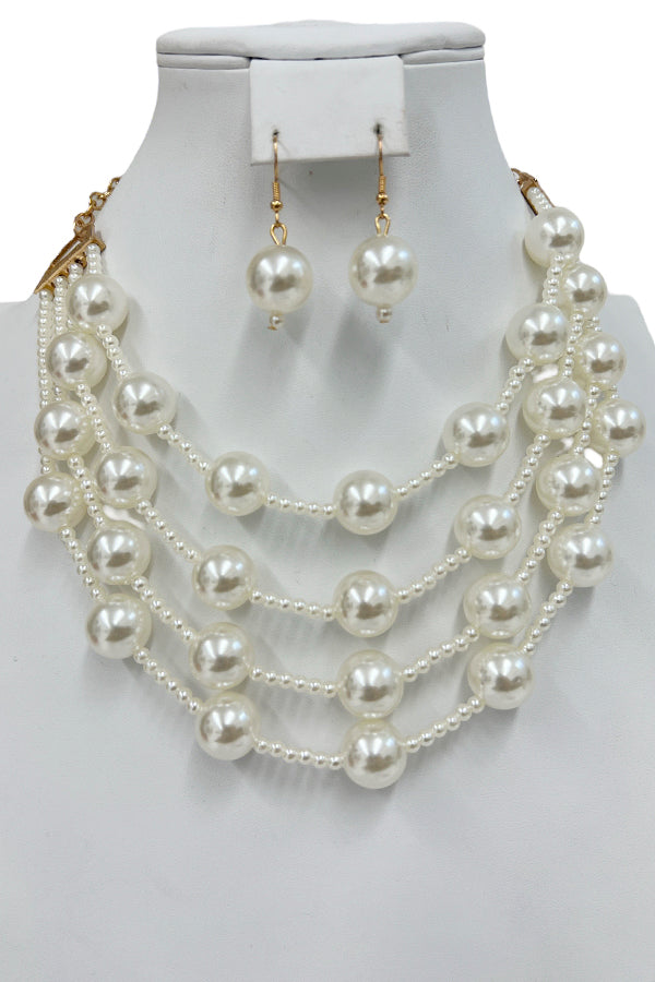 Layered Pearl Bead Necklace Set
