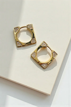 CZ GEM CORNER ACCENT SQUARE HOOP EARRING