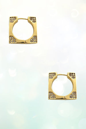 CZ GEM CORNER ACCENT SQUARE HOOP EARRING