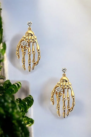 Skeleton Hand Skull Accent Dangle Earring