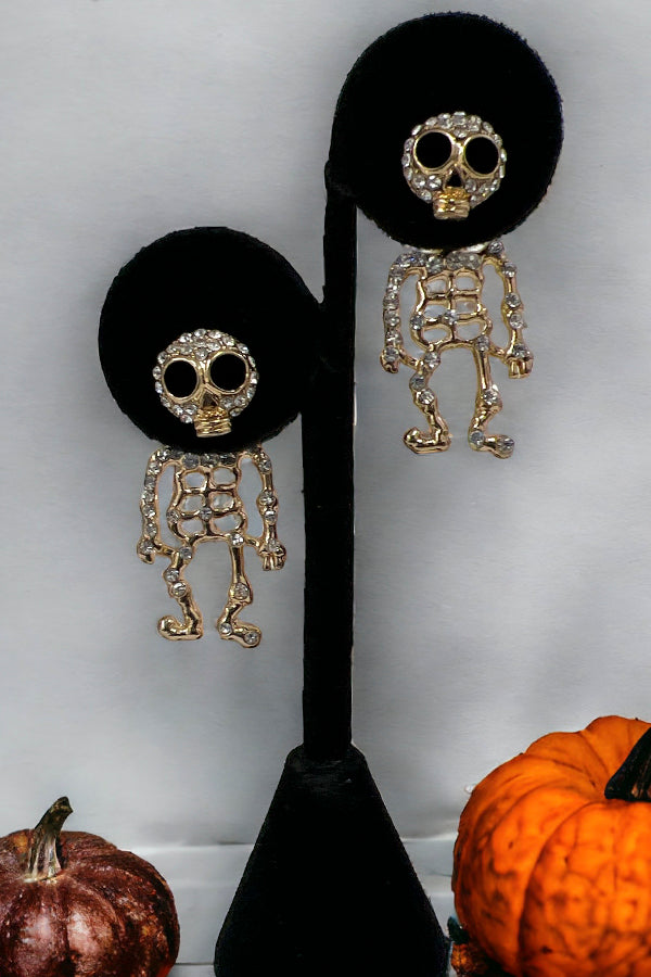 Rhinestone Pave Skull Dangle Earring