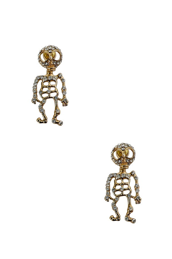 Rhinestone Pave Skull Dangle Earring