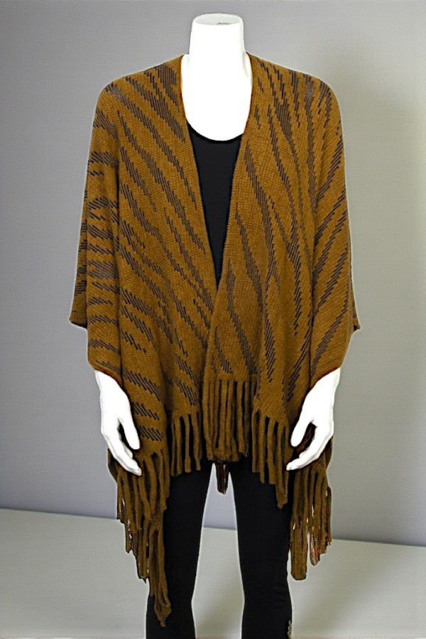 ZEBRA PRINT CROCHET FRINGE RUANA