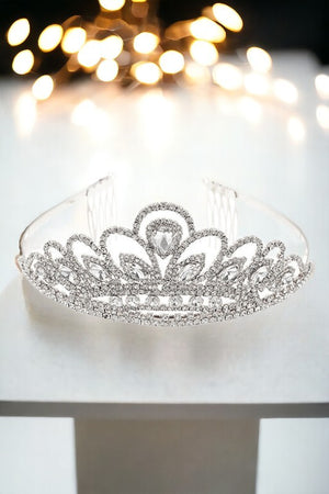 MARQUISE CUT RHINESTONE GEM PAVE TIARA WITH TIP COMBS