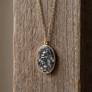 OVAL LUCITE PENDANT LONG NECKLACE AND BALL STUD EARRING SET
