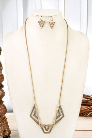 LINE ETCHED PENDANT LONG NECKLACE SET