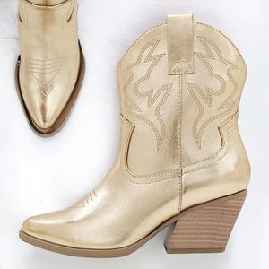 Western Boot with Low heel Metelic Finish 12D