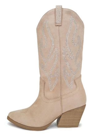 Western Low Heel Rhinestone Mid-Calf Western Boot A8