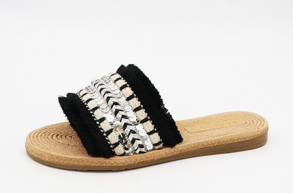 Women Raffia Woven Slip on Sandal