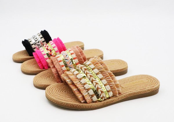 Women Raffia Woven Slip on Sandal