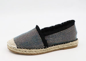 Rhinestone Pave Linen Espadrille Flat Shoes 18A