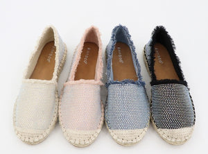 Rhinestone Pave Linen Espadrille Flat Shoes 18A