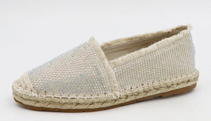 Rhinestone Pave Linen Espadrille Flat Shoes 18C