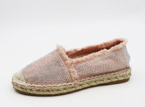 Rhinestone Pave Linen Espadrille Flat Shoes 18A