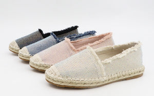 Rhinestone Pave Linen Espadrille Flat Shoes 18A