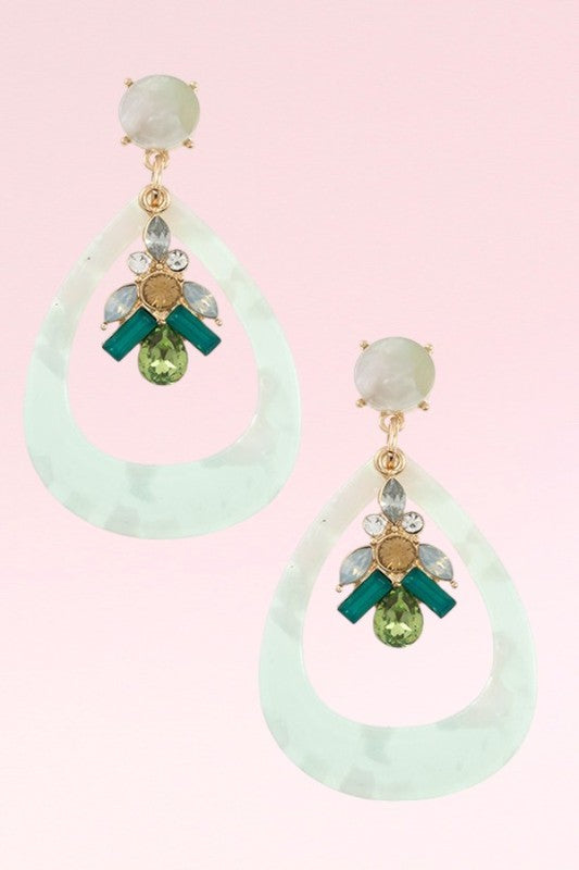 ACRYLIC TEARDROP GEM DANGLE EARRING