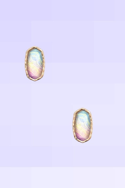 FACETED OVAL POST EARRING