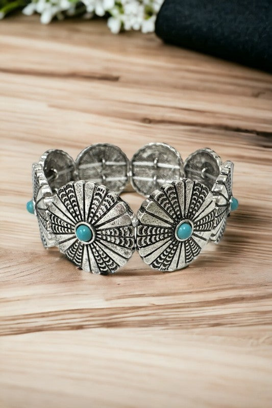 WESTERN TQ ROUND CONCHO STRETCH BRACELET