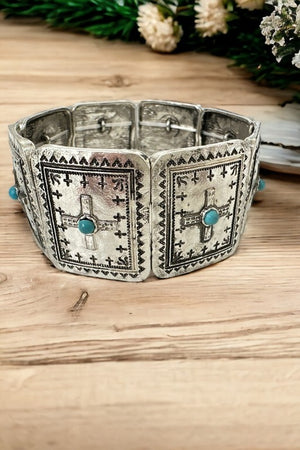 WESTERN SQUARE CROSS TQ STRETCH BRACELET