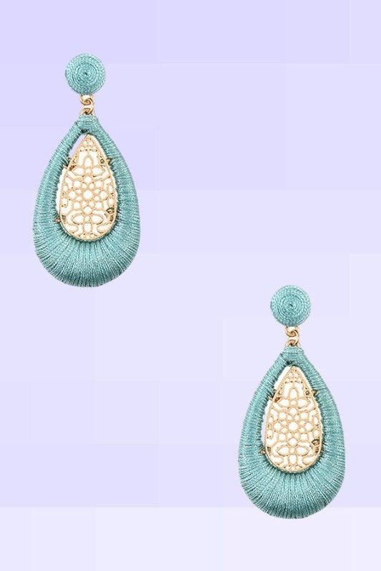 THREADED TEARDROP FLORAL CUT OUT EARRING