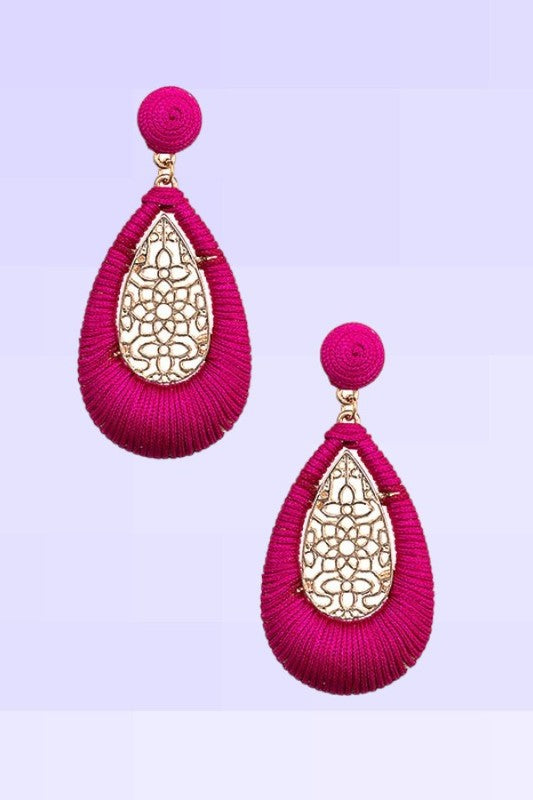 THREADED TEARDROP FLORAL CUT OUT EARRING