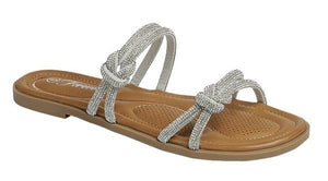 Flat Sandal with Rhinestone Straps B18