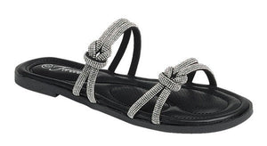 Flat Sandal with Rhinestone Straps B18