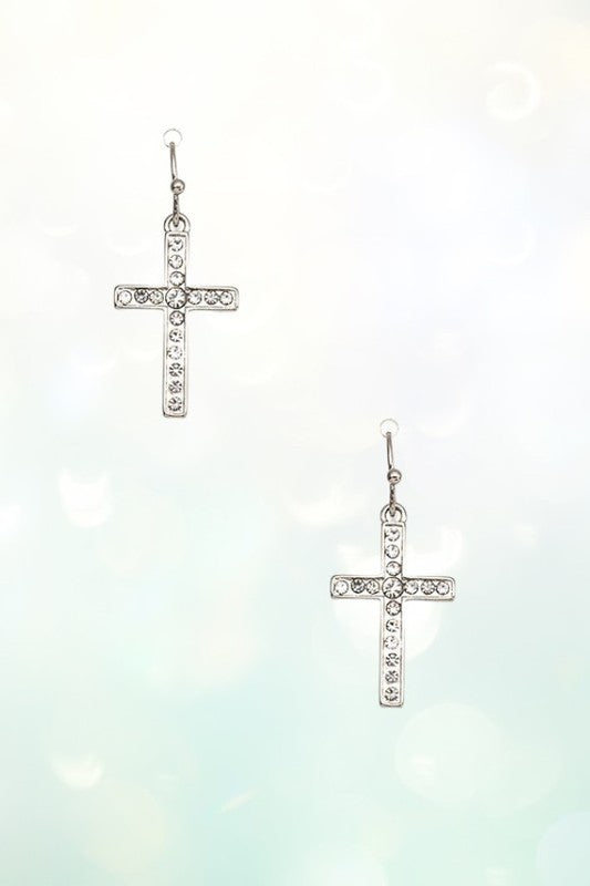 RHINESTONE PAVE CROSS DANGLE EARRING