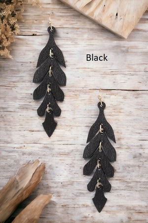 NARROW WOOD LEAF DANGLE EARRING