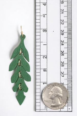 NARROW WOOD LEAF DANGLE EARRING